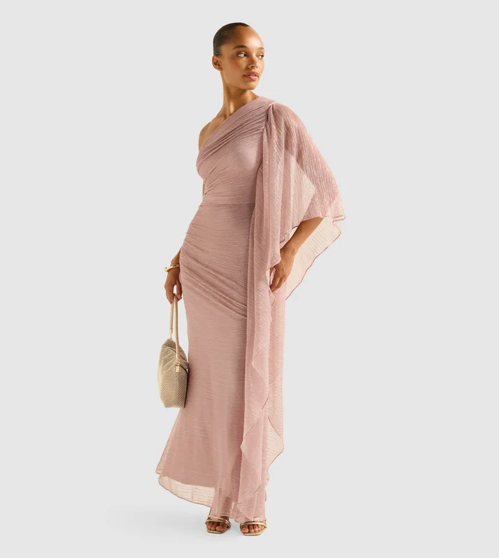 MALIKA Plisse One Shoulder Evening Dress